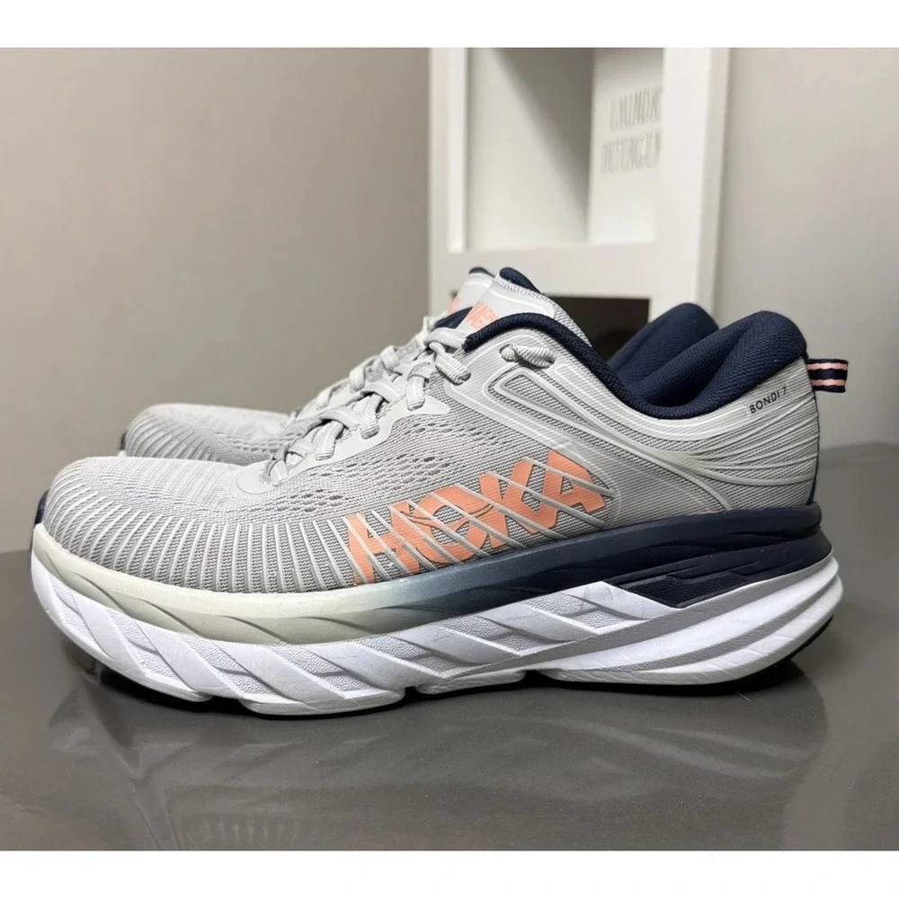 Hoka One One Bondi 7 Womens Size 9 Wide Lunar Rock Running Shoes EUC Excellent - Picture 4 of 7